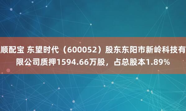 顺配宝 东望时代（600052）股东东阳市新岭科技有限公司质押1594.66万股，占总股本1.89%